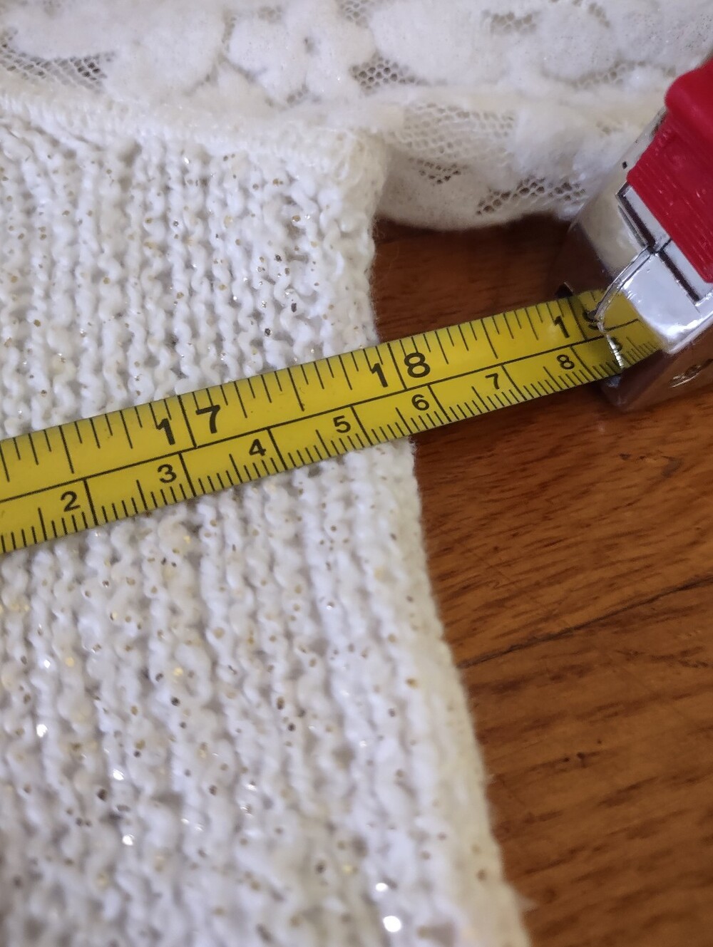 abercrombie & fitch white sparkle knit sweater floral lace sleeve panels small - Picture 4 of 5
